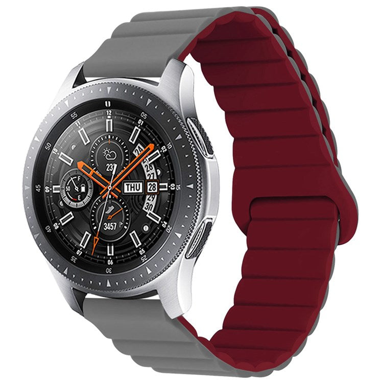 For Haylou RT / RT2 / GST / GS / RS3 / Huawei Watch 3 / Xiaomi Watch S1 / S1 Active, Magnetic Watch Band 22mm Universal Silicone Wrist Strap - Grey / Wine Red