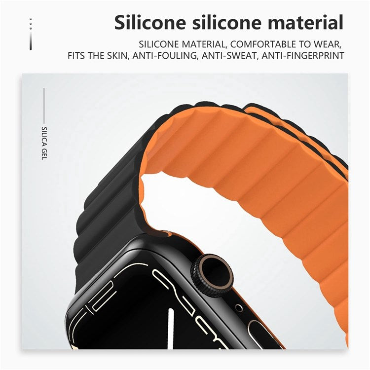 For Apple Watch Series 10 46mm / Ultra 2 Ultra 49mm /  Series 9 8 7 45mm / 6 5 4 SE (2023) SE (2022) SE 44mm / 3 2 1 42mm Silicone Strap Magnetic Watchband - Black