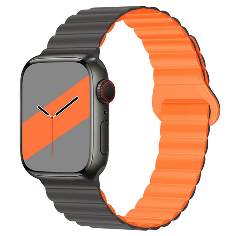 For Apple Watch Series 10 46mm / Ultra 2 Ultra 49mm /  Series 9 8 7 45mm / 6 5 4 SE (2023) SE (2022) SE 44mm / 3 2 1 42mm Silicone Strap Magnetic Watchband - Grey / Orange