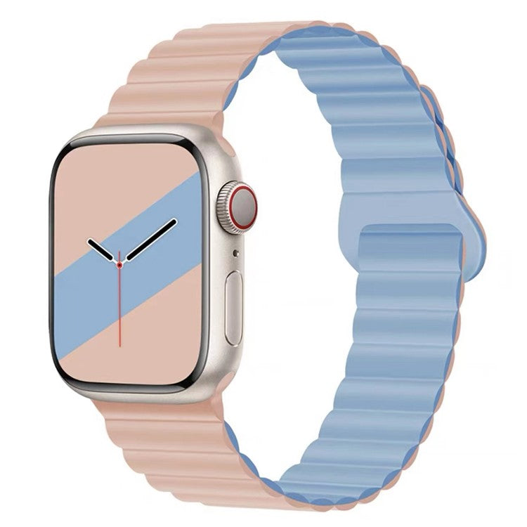 Watch Strap for Apple Watch Series 10 42mm / 9 8 7 41mm / SE (2023) SE (2022) SE 6 5 4 40mm / 3 2 1 38mm Magnetic Silicone Watch Band - Pink / Blue