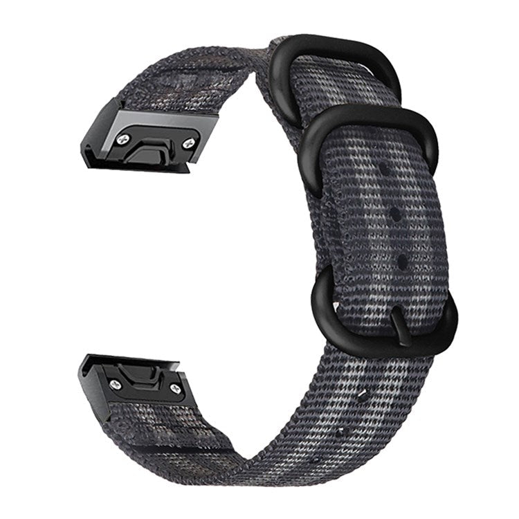 For Garmin Fenix 7S / 6S Pro / 5S Plus Watch Bands 20mm Nylon Wrist Strap with Stainless Steel Three Loops - Black  /  Grey