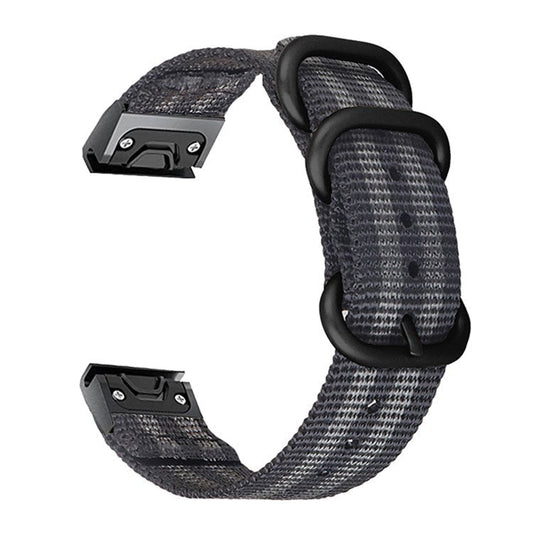 For Garmin Fenix 7S / 6S Pro / 5S Plus Watch Bands 20mm Nylon Wrist Strap with Stainless Steel Three Loops - Black  /  Grey