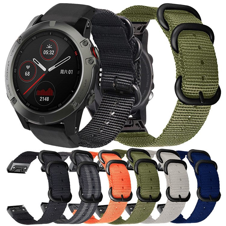 For Garmin Fenix 7 / 6 Pro / Forerunner 935 / 945 22mm Nylon Smart Watch Strap Stainless Steel Three Loops Replacement Wrist Band - Orange