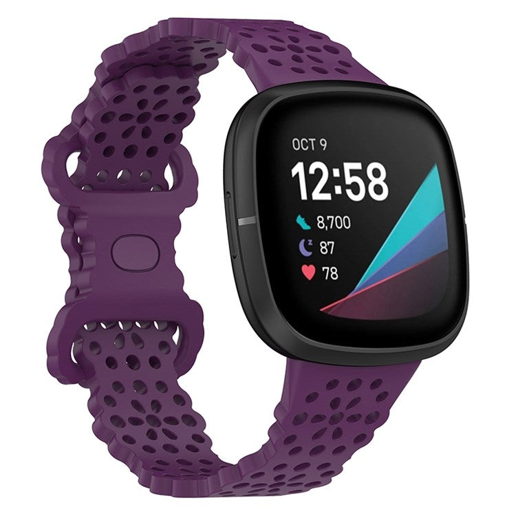 For Fitbit Versa Versa 3 / Sense Lace Flower TPU Band Hollow-out Sport Wristband Replacement - Dark Purple
