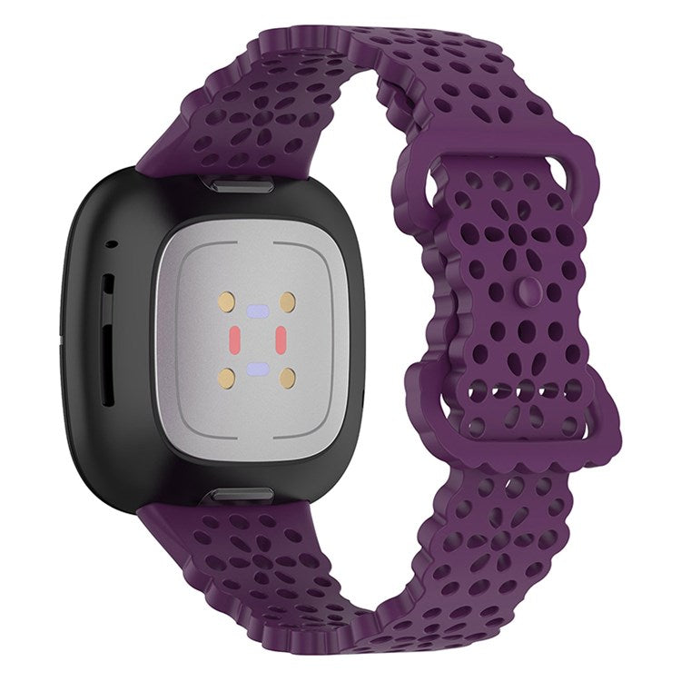 For Fitbit Versa Versa 3 / Sense Lace Flower TPU Band Hollow-out Sport Wristband Replacement - Dark Purple