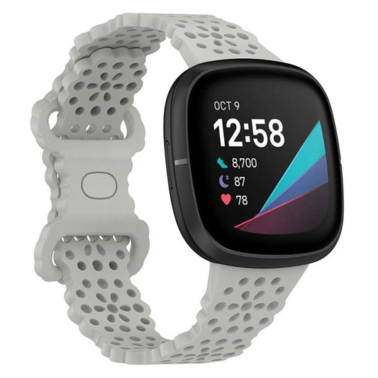 For Fitbit Versa Versa 3 / Sense Lace Flower TPU Band Hollow-out Sport Wristband Replacement - Rock Grey