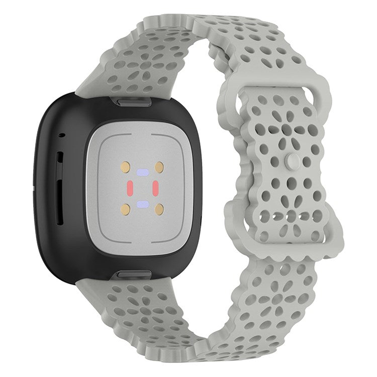 For Fitbit Versa Versa 3 / Sense Lace Flower TPU Band Hollow-out Sport Wristband Replacement - Rock Grey