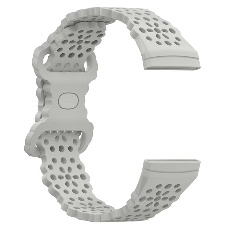 For Fitbit Versa Versa 3 / Sense Lace Flower TPU Band Hollow-out Sport Wristband Replacement - Rock Grey