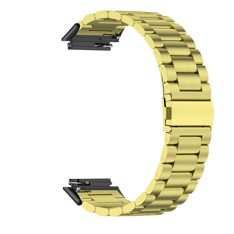 For Huawei Band 7 Stainless Steel Smart Watch Band Three Beads Replacement Strap with Folding Buckle - Gold