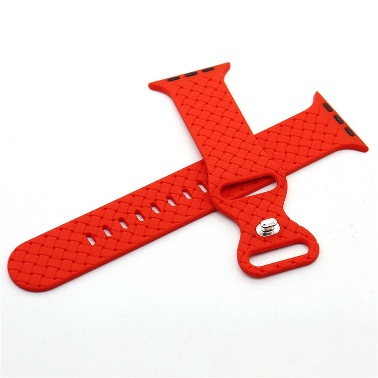 For Apple Watch Series 10 42mm / 9 8 7 41mm / 6 5 4 SE SE (2022) SE (2023) 40mm / 3 2 1 38mm Woven Texture Adjustable Wristband Silicone Smart Watch Strap - Orange