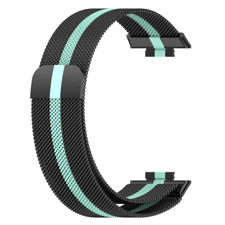 Metal Smart Watch Strap for Huawei Watch Fit 2 Adjustable Milanese Watchband Replacement Part - Black / Green