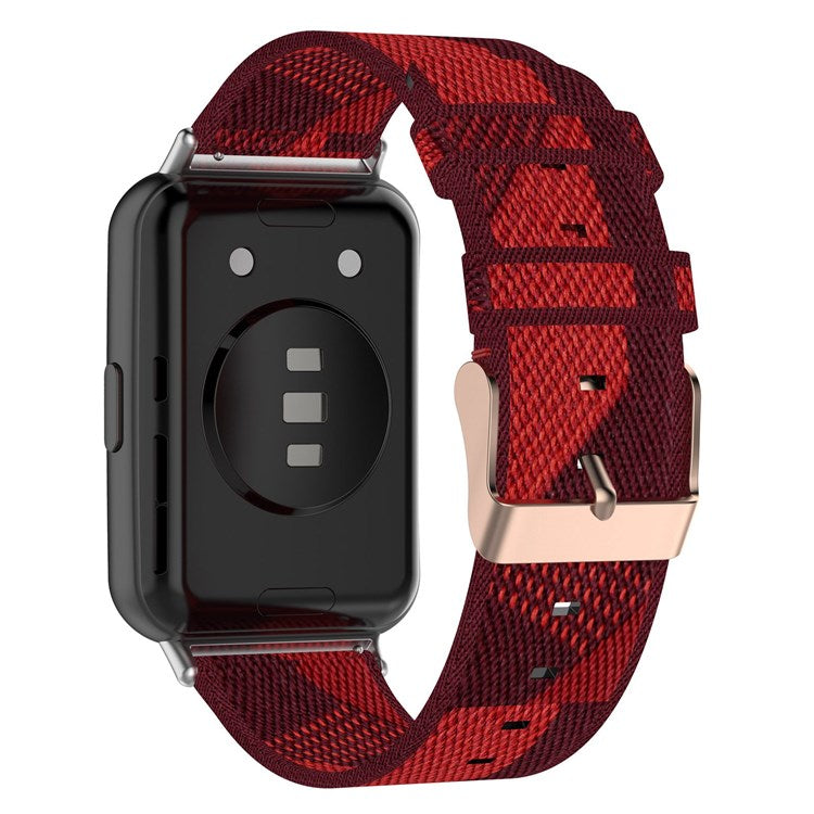 For Huawei Watch Fit 2 Watch Strap with Buckle Nylon Wrist Band Sports Watch 20mm Quick Release Watchband - Red Stripe