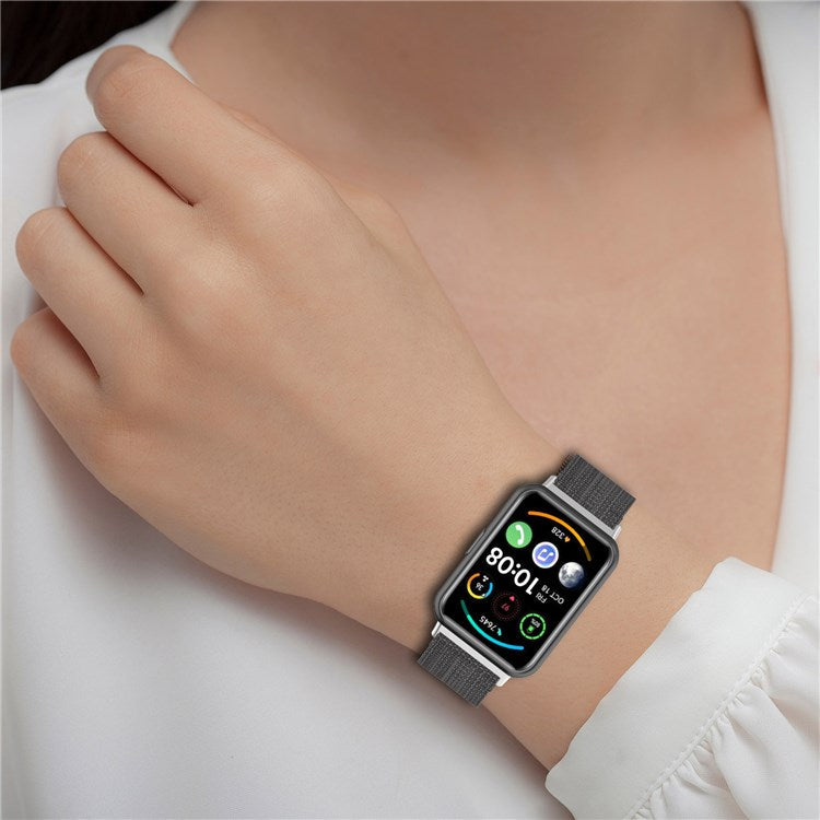 For Huawei Watch Fit 2 Watch Strap with Buckle Nylon Wrist Band Sports Watch 20mm Quick Release Watchband - Red Stripe