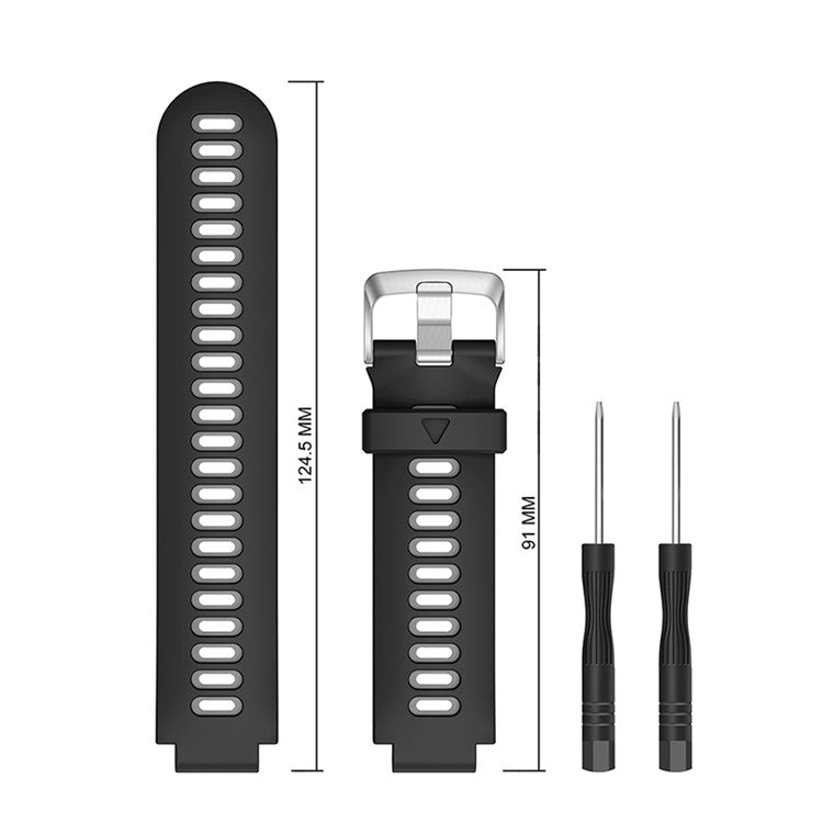 For Garmin Forerunner 235 / 230 / 620 / 630 / 220 / 735 / 735XT Silicone Watch Band Quick Release Watch Strap Replacement Part Universal 22mm Watchband with Silver Buckle - Black / Grey