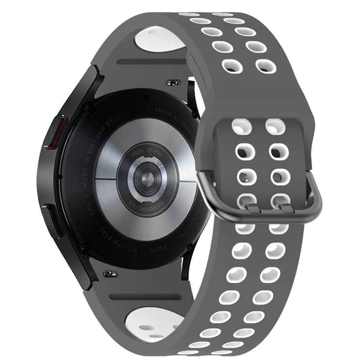 For Samsung Galaxy Watch6 40mm 44mm / Watch6 Classic 43mm 47mm / Watch 5 40mm 44mm / 5 Pro 45mm / Watch4 40mm 44mm Dual-Color Replacement Watch Strap 20mm Silicone Watchband - Grey / White