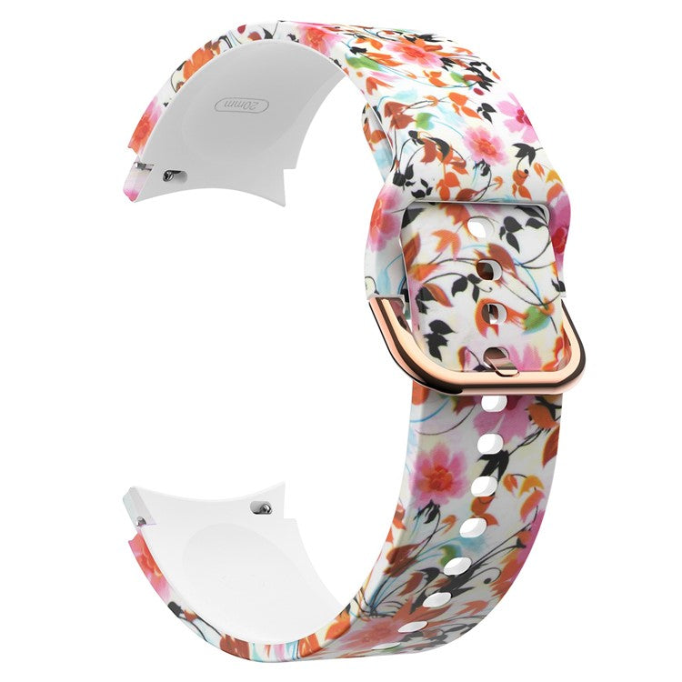 For Samsung Galaxy Watch4 Classic 42mm / 46mm / Watch4 Active 40mm / 44mm Pattern Printed Silicone Watch Band Wrist Strap with Buckle - Birds and Flower