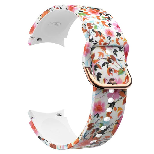 For Samsung Galaxy Watch4 Classic 42mm / 46mm / Watch4 Active 40mm / 44mm Pattern Printed Silicone Watch Band Wrist Strap with Buckle - Birds and Flower