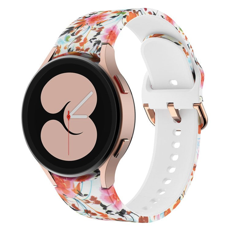 For Samsung Galaxy Watch4 Classic 42mm / 46mm / Watch4 Active 40mm / 44mm Pattern Printed Silicone Watch Band Wrist Strap with Buckle - Birds and Flower