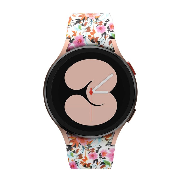 For Samsung Galaxy Watch4 Classic 42mm / 46mm / Watch4 Active 40mm / 44mm Pattern Printed Silicone Watch Band Wrist Strap with Buckle - Birds and Flower