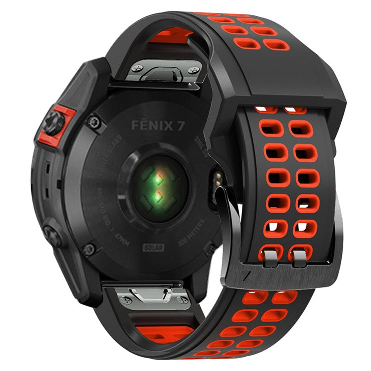 For Garmin Fenix 7 / 6 / 5 Soft Silicone Sport Replacement Band Quick Release Dual Color Watch Strap - Black / Red