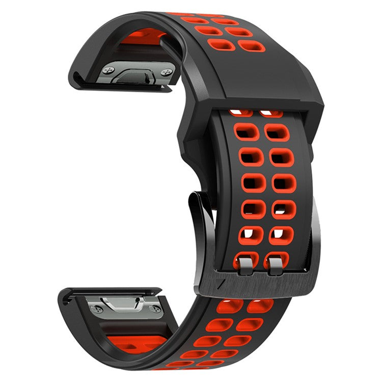 For Garmin Fenix 7 / 6 / 5 Soft Silicone Sport Replacement Band Quick Release Dual Color Watch Strap - Black / Red