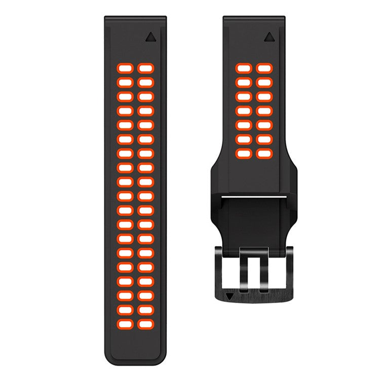 For Garmin Fenix 7 / 6 / 5 Soft Silicone Sport Replacement Band Quick Release Dual Color Watch Strap - Black / Red