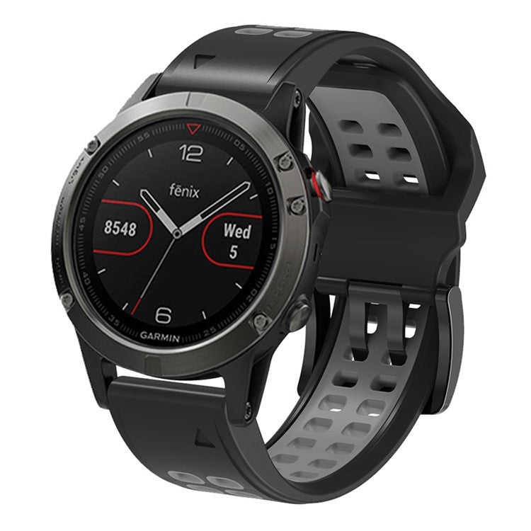 For Garmin Fenix 7 / 6 / 5 Soft Silicone Sport Replacement Band Quick Release Dual Color Watch Strap - Black / Grey