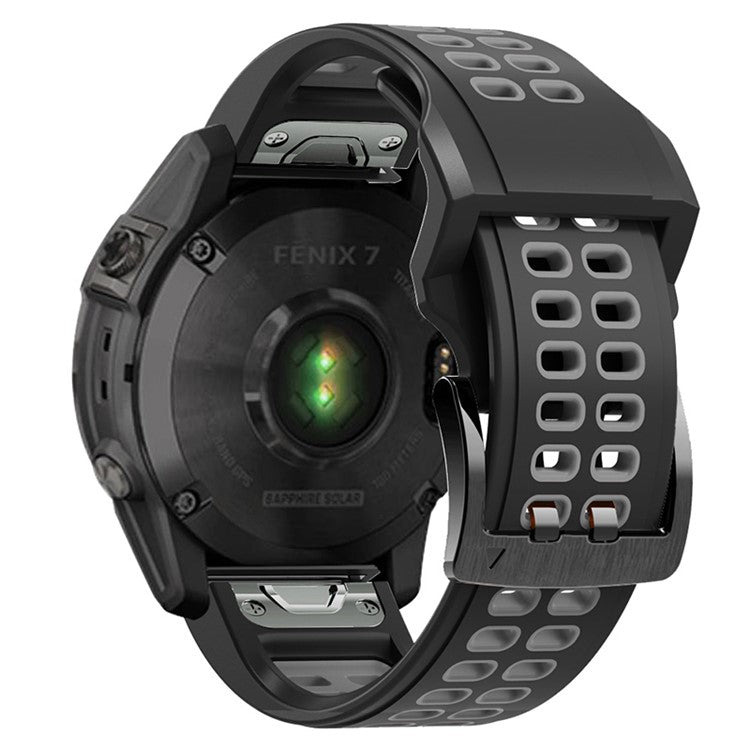 For Garmin Fenix 7 / 6 / 5 Soft Silicone Sport Replacement Band Quick Release Dual Color Watch Strap - Black / Grey