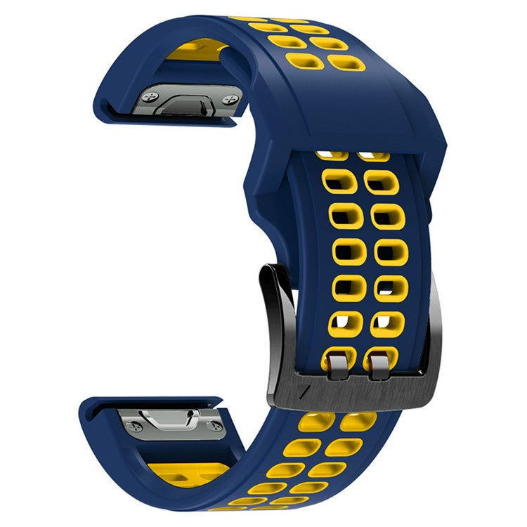For Garmin Fenix 7 / 6 / 5 Soft Silicone Sport Replacement Band Quick Release Dual Color Watch Strap - Dark Blue / Yellow