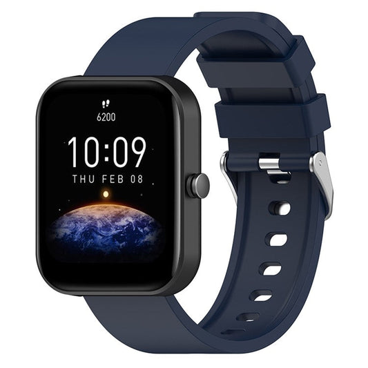 For Huami Amazfit Bip 3 / Bip S Soft Silicone Wrist Band Smart Watch Replacement Strap with Silver Buckle - Midnight Blue