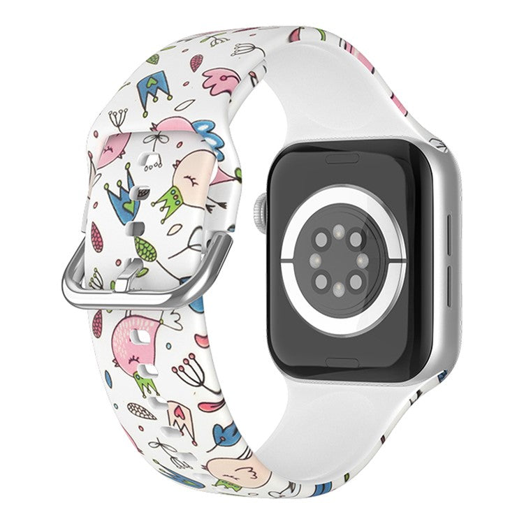 For Apple Watch Series 10 42mm / 9 8 7 41mm / 6 5 4 SE SE (2022) SE (2023) 40mm / 3 2 1 38mm Silicone Watch Strap - Graffiti White