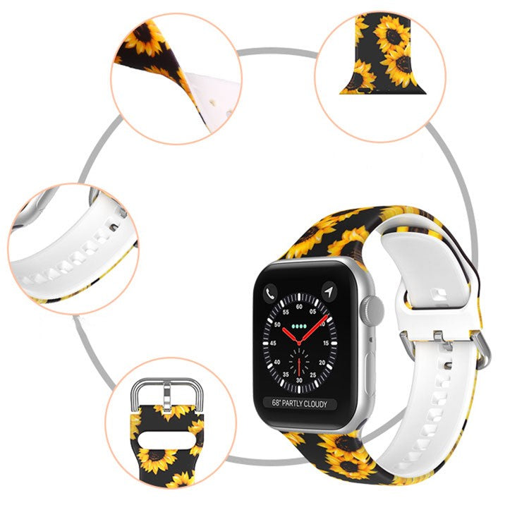 For Apple Watch Series 10 46mm / Ultra 2 Ultra 49mm / Series 9 8 7 45mm / SE (2023) SE (2022) SE 6 5 4 44mm / 3 2 1 42mm Silicone Pattern Printed Watch Strap Wristband with Buckle - Feet Print