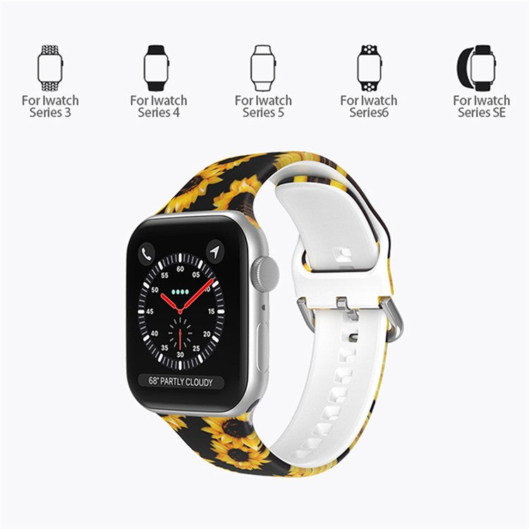 For Apple Watch Series 10 46mm / Ultra 2 Ultra 49mm / Series 9 8 7 45mm / SE (2023) SE (2022) SE 6 5 4 44mm / 3 2 1 42mm Silicone Pattern Printed Watch Strap Wristband with Buckle - Feet Print