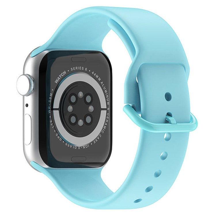 For Apple Watch Series 10 46mm / Ultra 2 Ultra 49mm / Series 9 8 7 45mm / SE (2023) SE (2022) SE 6 5 4 44mm / 3 2 1 42mm Silicone Watch Band Pin Buckle Quick Release Wrist Strap Replacement - Baby Blue