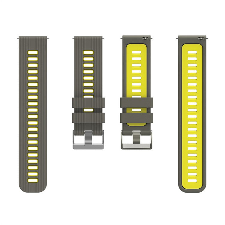 For Samsung Galaxy Watch6 40mm 44mm / Watch6 Classic 43mm 47mm / Watch 5 40mm 44mm / 5 Pro 45mm / Watch4 40mm 44mm Dual Color Watch Band 20mm Silicone Breathable Adjustable Sport Strap - Grey / Yellow