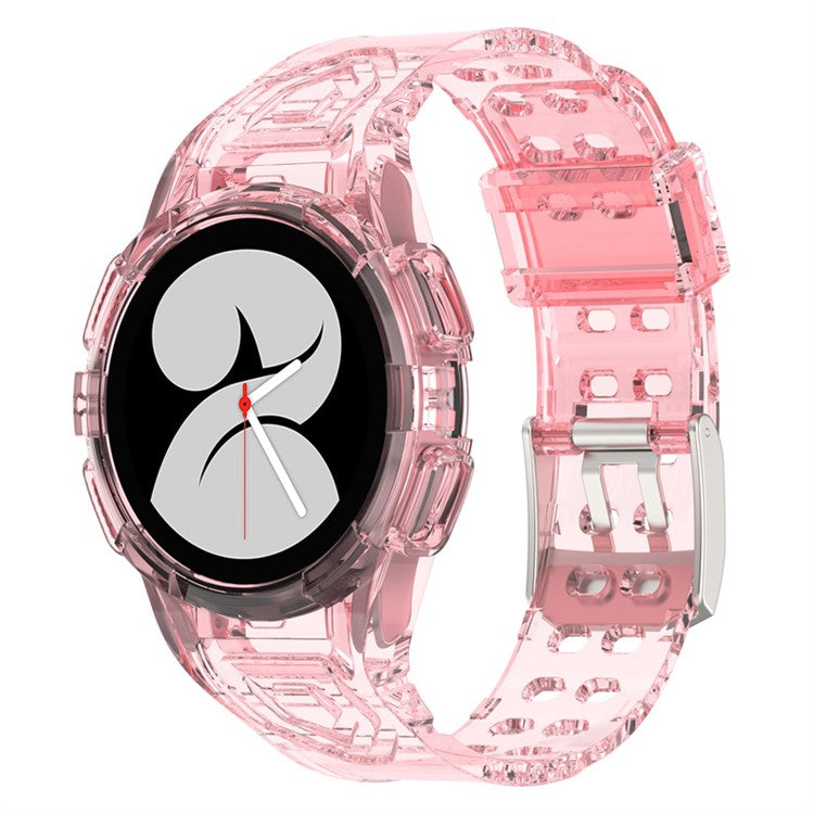 For Samsung Galaxy Watch4 44mm Smart Watch Soft TPU Replacement Strap Integrated with Watch Case - Transparent Pink