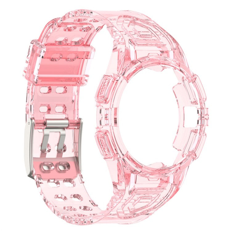 For Samsung Galaxy Watch4 44mm Smart Watch Soft TPU Replacement Strap Integrated with Watch Case - Transparent Pink