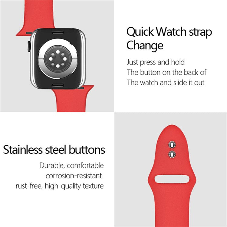 For Apple Watch Series 10 42mm / 9 8 7 41mm / 6 5 4 SE SE (2022) SE (2023) 40mm / 3 2 1 38mm Watch Band Replacement Soft Silicone Sport Strap with Double Buttons Buckle, Size S / M - Purple