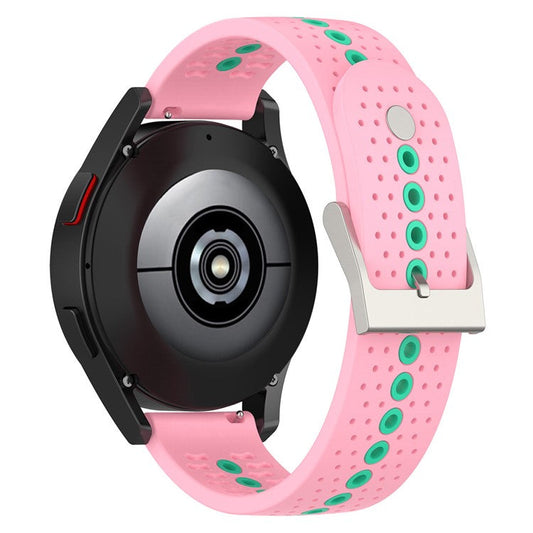 For Samsung Galaxy Watch 5 Pro 45mm / Huami Amazfit Bip 3 / 3 Pro Silicone Watch Band 20mm Dual Color Wrist Strap Replacement - Pink / Green
