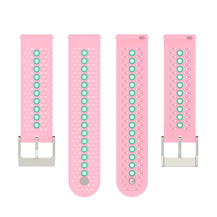 For Samsung Galaxy Watch 5 Pro 45mm / Huami Amazfit Bip 3 / 3 Pro Silicone Watch Band 20mm Dual Color Wrist Strap Replacement - Pink / Green
