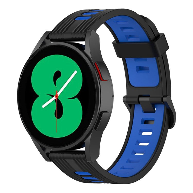 For Samsung Galaxy Watch 5 Pro 45mm / Huami Amazfit Bip 3 Pro Dual Color 20mm Silicone Watch Band Stripe Design Replacement Strap - Black / Blue