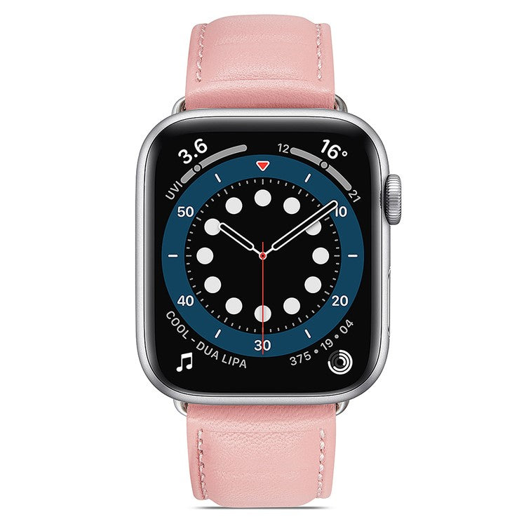 For Apple Watch Series 10 46mm / Ultra 2 Ultra 49mm / 9 8 7 45mm / SE (2023) SE (2022) SE 6 5 4 44mm / 3 2 1 42mm Square Imprinted Texture Genuine Leather Smartwatch Replacement Strap - Pink