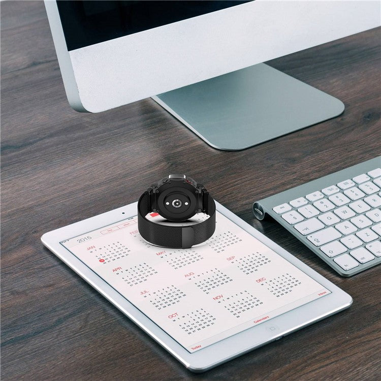 For Huami Amazfit T-Rex 2 Milanese Magnetic Wrist Strap Stainless Steel Mesh Watch Band Strap - Black