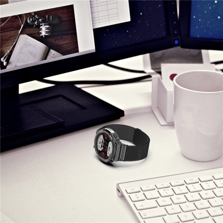 For Huami Amazfit T-Rex 2 Milanese Magnetic Wrist Strap Stainless Steel Mesh Watch Band Strap - Black