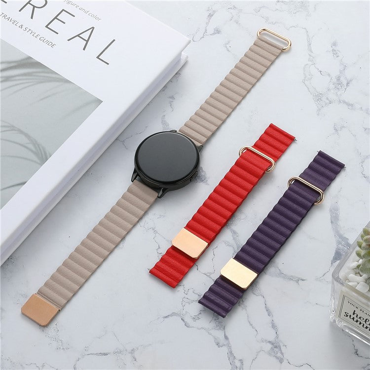 For Samsung Galaxy Watch 5 Pro 45mm  /  Amazfit Bip3 Pro 20mm Watch Band Genuine Leather Magnetic Strap - Rose Gold / Skin Color