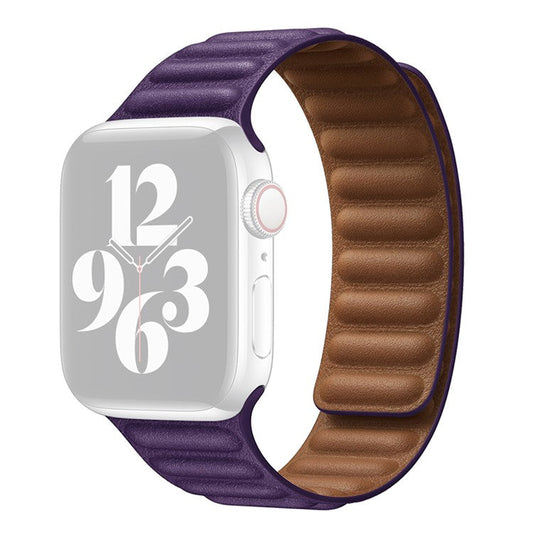 For Apple Watch Series 10 46mm / Ultra 2 Ultra 49mm / 9 8 7 45mm / SE (2023) SE (2022) SE 6 5 4 44mm / 3 2 1 42mm Magnetic Genuine Leather Watch Band Sports Adjustable Wristband - Crimson Cherry
