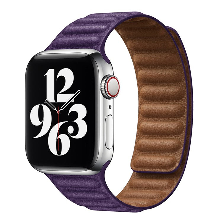 For Apple Watch Series 10 46mm / Ultra 2 Ultra 49mm / 9 8 7 45mm / SE (2023) SE (2022) SE 6 5 4 44mm / 3 2 1 42mm Magnetic Genuine Leather Watch Band Sports Adjustable Wristband - Crimson Cherry