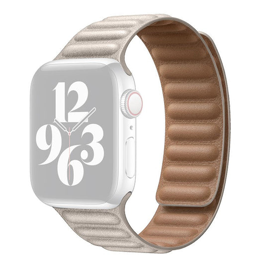 For Apple Watch Series 10 46mm / Ultra 2 Ultra 49mm / 9 8 7 45mm / SE (2023) SE (2022) SE 6 5 4 44mm / 3 2 1 42mm Magnetic Genuine Leather Watch Band Sports Adjustable Wristband - Starlight