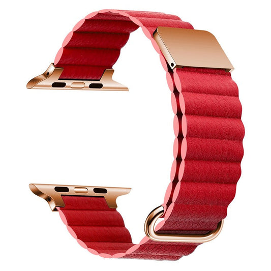Watch Strap for Apple Watch Series 10 42mm / 9 8 7 41mm / SE (2023) SE (2022) SE 6 5 4 40mm / 3 2 1 38mm Magnetic Watchband - Rose Gold / Red