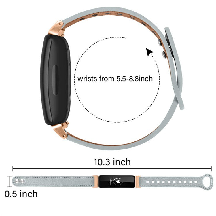 For Fitbit Inspire / Inspire HR / Inspire 2 / Ace 2 Double Snap Button Watch Strap Genuine Cowhide Leather Wrist Band, Rose Gold Connector - Elephant Grey